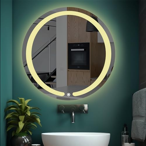 Sunsyze Bathroom Led Mirror | Backlit Bathroom Mirror with Imported Touch Sensor + Dimmer + White Light +Natural Light + Warm Light | 24x24 (Unframed, Round, Wall)