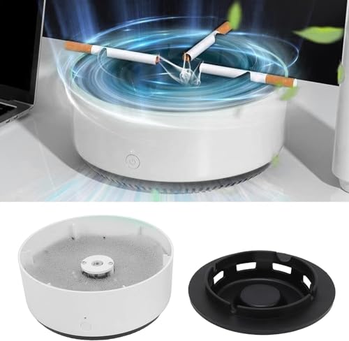 Divik Smokeless Ashtray for Office, Car, Indoor & Outdoor Use Self Extinguishing Ashtray Anti -Odor Electronic Ashtray with Dair Purifier 2 in 1, Multifunctional Smokeless Ashtray (1Pcs) (White)