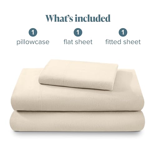 Bare Home Flannel Sheet Set 100% Cotton, Velvety Soft Heavyweight - Double Brushed Flannel - Deep Pocket (Twin XL, Sand)