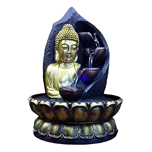 CALANDIS Buddha Water Fountain Waterfall with Circular Water Flow Relaxing Office