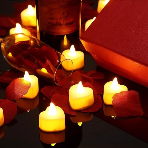 SWADEC Pack of 24 Flameless Heart Shape Led Tea Light Candles Love Party Diwali Christmas Valentine Wedding Candle Safety Home Decoration (Warm White)