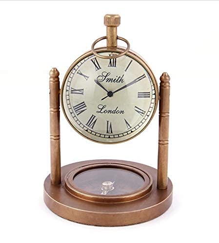 vintage collection Brass Table Clock .with Navigation Compass Antique Table Clock