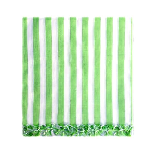 SilkXone Cotton Silky Soft Organic Bhagalpuri Dull chadar Blanket for All Season Blanket, (Green-White Stripe), Pack of 1 (7 No.)