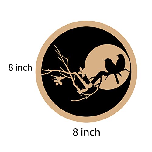 DOTME Birds In Moon Wooden With Vinyl Sticker Decorative Design Wall Decor For Home Kids Bedroom Living Room Hall DIY Art 8 INCH (Black)