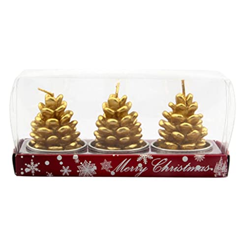 SAZ DEKOR 3X Christmas Candle Set Decorative Tealight for Home Party Pine Cone