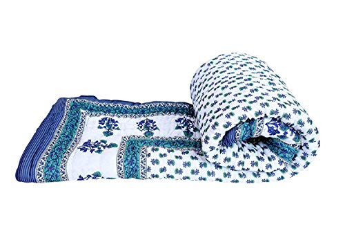 PINAARAS INTERIOR Jaipuri Razai Grey Boota Print Single Bed Quilt Cotton Rajai - Grey (85X55 INCH)