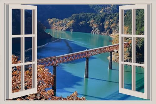 JVERF - JZZA23747 Japan Rivers Bridges Shizuoka Prefecture Crag| Self-Adhesive Open Window Wall Sticker