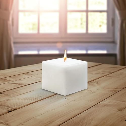 AD Art Creations Cube A Grade Perafin Wax Square Pillar Candle Long Burning Time & Smokeless Unscented White 4 X 4 Inches for Home Décor Pack of 2