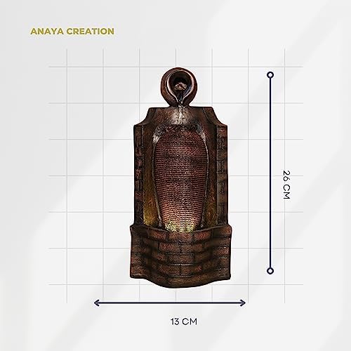 Anaya Decore Jug Fountain Fiber Water Fountain - Versatile Home, Office, and Garden Decor with LED Lights (Brown)