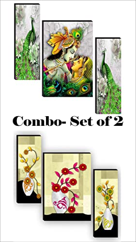 SAF Religious Radhe Krishna UV Textured Painting& Set of 3 Flower Pot UV textured Paintings for living room with frame Painting 12 Inch X 18 Inch SAF-JMS51