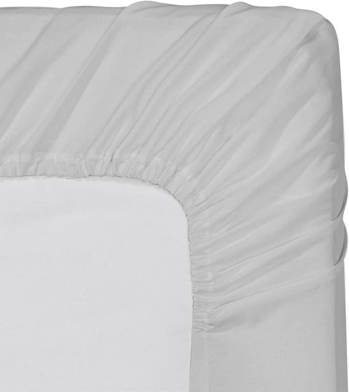 EASY BEDDING- 400 TC All Over Elastic Fitted Bedsheet with 2 Pillow Cover- Full Elastic Fitted- 100% Cotton 10" Deep Pocket Fitted Sheet Bedspread-Light Grey Solid,Single Size