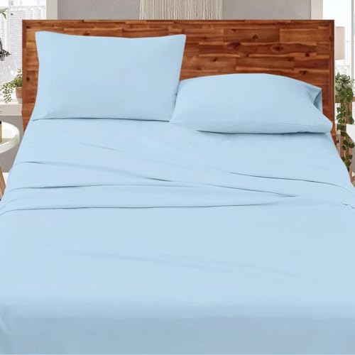 Premium Hotel Quality Cotton Bedsheet & Pillow Cover Set of 2 Room Décor Item for Bedroom - Light Blue Solid_King