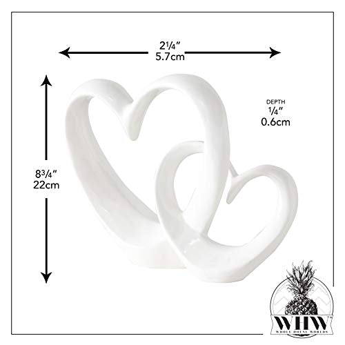 WHW Whole House Worlds Eternity Double Heart Sculpture, Decorative Modern Art, White Glazed Stoneware, 10 1/4 Inches Tall