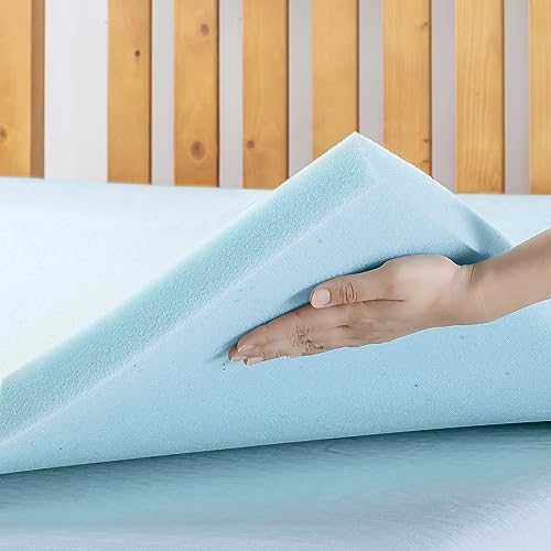 Best Price Mattress 1.5 Inch Ventilated Memory Foam Mattress Topper, Cooling Gel Infusion, CertiPUR-US Certified, Twin XL, Blue