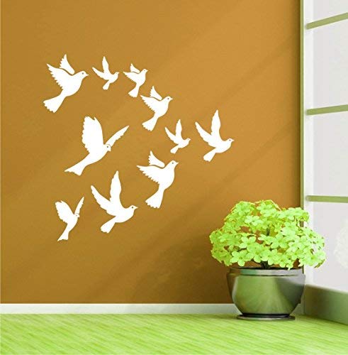 Heaven Decors Flying Birds White Wall Decal Size(59*60)