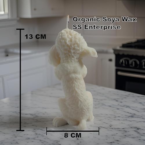 SS ENTERPRISE Organic Soya Wax Poodle Sculpture Candle for Decoration, Party, Diwali, 1 Pack, White