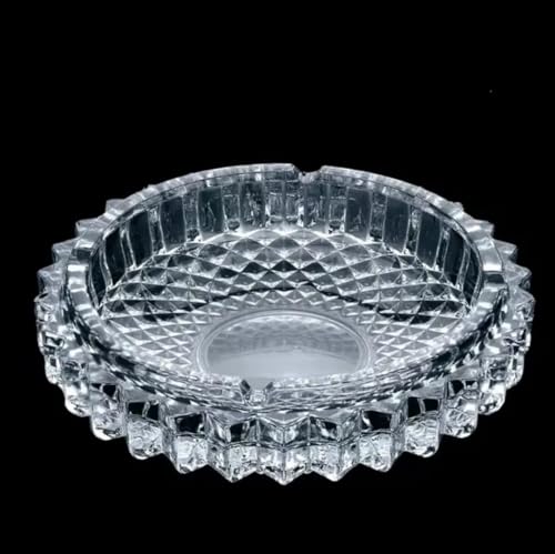 Crystal Glass Ashtray, Diamond Pattern, Round Shape