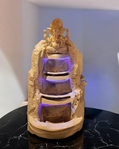 SEPBORN 3 Step Ganesha Water Fountain, Resin, Decoration Gifting Item with LED Lights Water Pump