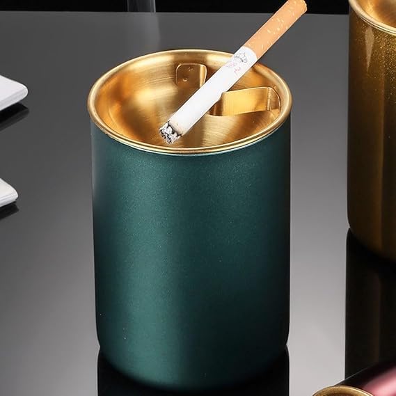 LAKSHMINARAYAN SALES Stainless steel Ash Tray for Cigarette, Stylish Ash Tray for Indoor or Outdoor Use, Ash Tray with Lid & Cigarette Holder, Durable Windproof Ashtray with Funnel Lid