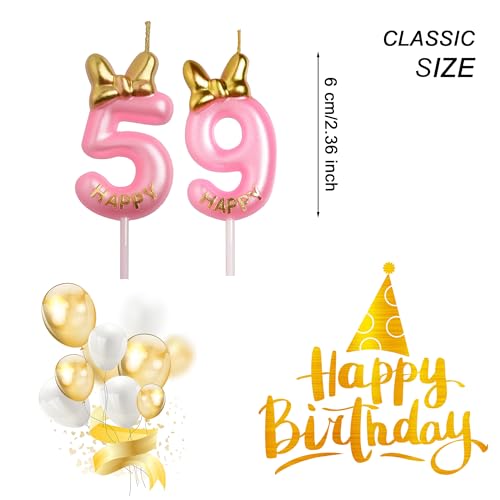 AOOLADA 59th 95th Birthday Candles, Pink 95 59 Year Old Cake Topper Cute Number Birthday Candles, Birthday Party Decorations Gifts for Girls Women