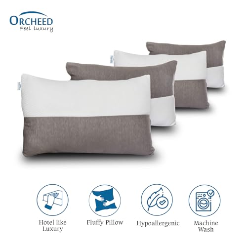 ORCHEED Soft Polyester Fabric Kids Sleeping Pillow 300 GSM filled with Microfiber for softness, (White and Grey) (17x27 in)