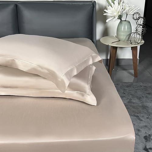 Erba 100% Tencel Eucalyptus Fiber, King Size Flat Bedsheet Set in Clay, Includes 1 King Size Solid bedsheet (275x275cm) with 2 Matching Pillow Covers (50x70cm) with Single line Embroidery