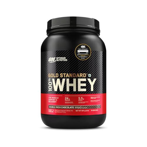 Optimum Nutrition (ON) Gold Standard 100% Whey (2 lbs/907 g) (Double Rich Chocolate) Protein Powder for Muscle Support & Recovery, Vegetarian - Primary Source Whey Isolate