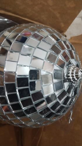 The Glamorous Silver Mirror Disco Balls with Elegant Hanging Rings - Elevate Your Event with These Stunning 12'', 8'', 6'', and 4 Inch