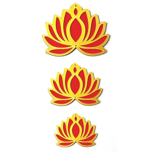 Calveir Red Velvet & Golden Acrylic Lotus Flower Cutout for DIY Craft | Diwali, Dussehra, Rangoli, Pooja, Festival Gift & Wedding Decorations | Big Size (Set of 12)