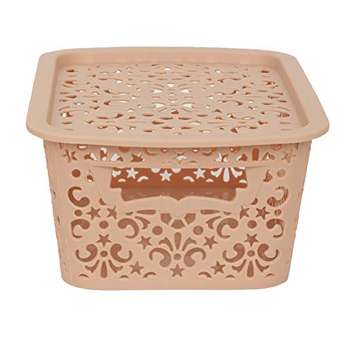 Cutting EDGE Turkish Baskets with Lid for Kitchen | Vegetables | Toys | Accessories (Combo - Brown, Beige, White, Small, Dimension:- 23.5X13.5X10.1 cm)