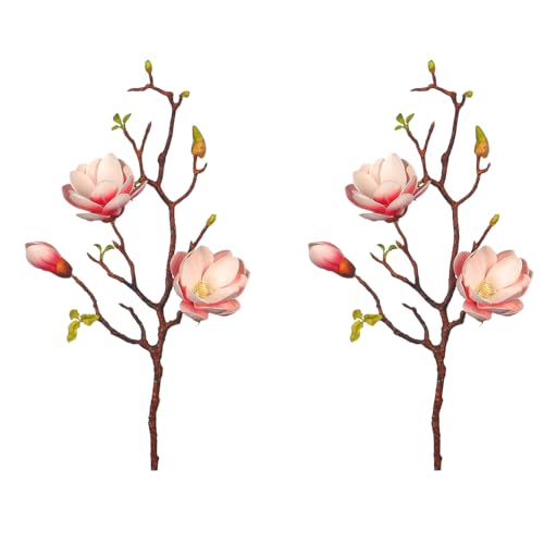 YATAI Pack of 2 Yulan Magnolia Artificial Flowers Spray Branches Artificial Plants Leaf Silk Flowers Wholesale Fake Flowers for Home Table Vase Centerpiece Festival Ornament Wedding Decor (Pink)