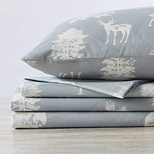 3-Piece Lodge Printed Ultra-Soft Microfiber Sheet Set. Beautiful Patterns Drawn from Nature, Comfortable, All-Season Bed Sheets. (Twin, Forest Animal - Light Grey)