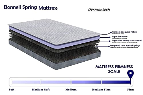 GERMAN TECH Germantech Bed Mattress 6 Inch Bonnell Spring Double Size Medium Soft & Bouncy Bed Mattress for Peaceful & Sweet Sleep 12 Year Warranty (78x35x6 Inch)