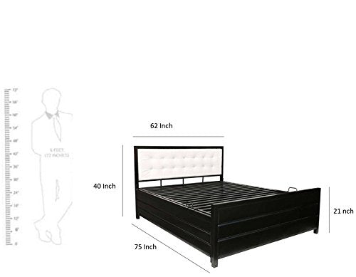 Royal Interiors Virno Metal Matte Finish Bed with Hydraulic Storage and Foam Mattress (Queen Size, Black)