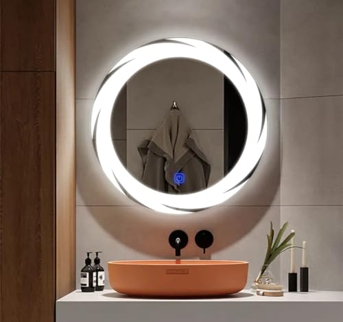 TINITALO Bathroom LED Mirror Home Mirror Wall Mirror with Touch Sensor, 3 Light Effects, Glass, Round LED-97 (30 x 30 Inch)