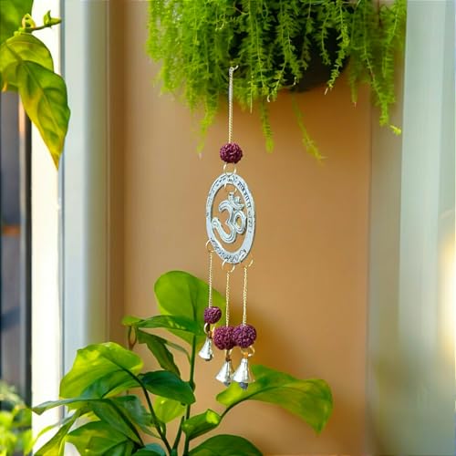 Asha Enchant Decor Brass Symbol Om Rudraksh Wind Chimes for Positive Energy, Perfect for Home Office, balcony, Pooja Room, Temple with Sweet Sound 8 cm Length, 26 cm Height