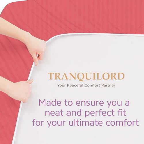 TRANQUILORD King Size Fitted Bedsheet with 2 Pillow Covers | Glace Cotton Striped Elasticated | Wrinkle-Free, Stain-Resistant - 78x72 inch (Onion Pink)