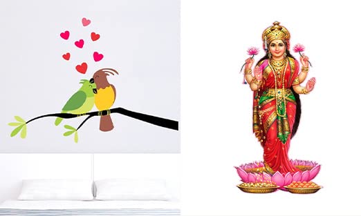 Trendy Set of 2 Wall Stickers Love Birds Lakshmi MATA Self Adhesive VinylWaterproof Decorative Wall Decals for Home