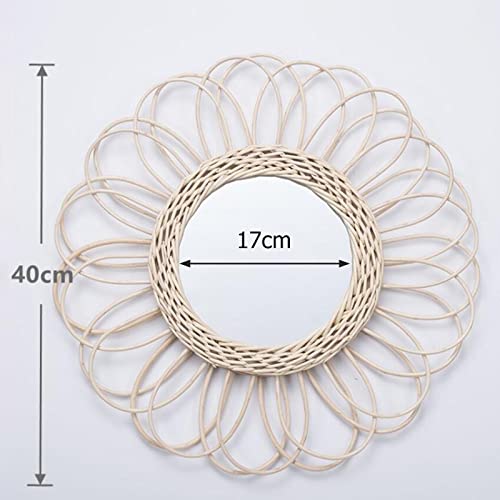 CALANDIS® Rattan Round Makeup Mirror Bathroom Wall Hanging Mirror Art Bedroom Decors Inner Dia 17cm