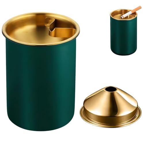 brinicle Stainless steel Ash Tray for Cigarette, Stylish Ash Tray for Indoor or Outdoor Use, Ash Tray with Lid & Cigarette Holder, Durable Windproof Ashtray with Funnel Lid