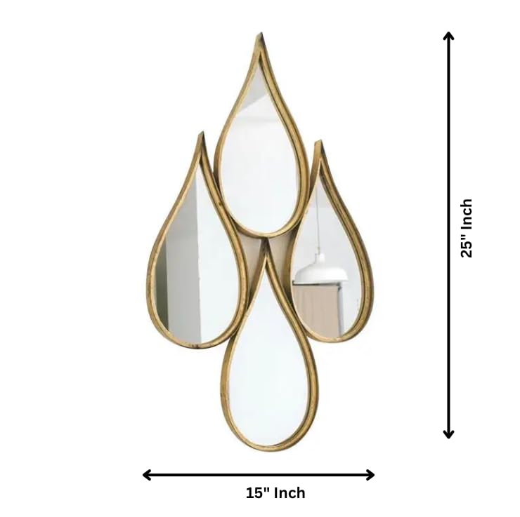 WPS - Designer Four Tear Drop Mirror -Golden-25" x 15"