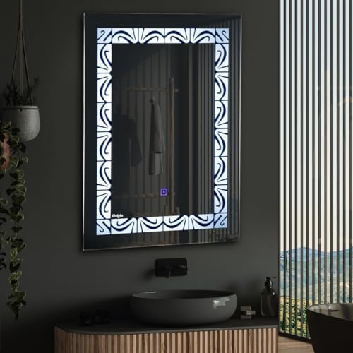 Crystal Indian Glass Wall Mounted Rectangular Led Light Mirror Vertical Design Makeup and Grooming Living Room Bedroom Dressing Offices (18X24)