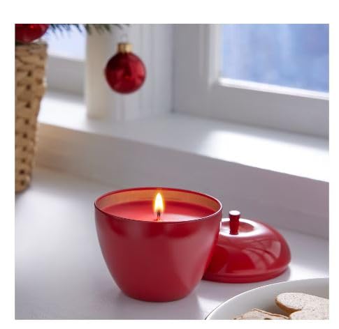 Uppfylld Vinterfint Scented Candle in Metal tin, Apple-Shaped/Winter Apples red, 24 hr