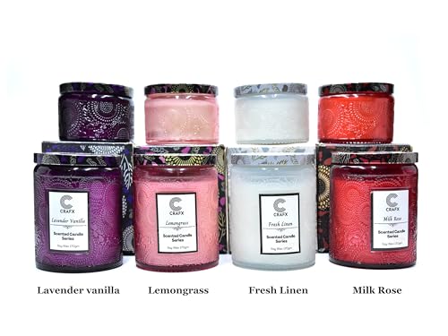 CRAFX Scented Candle with 85gm/3oz Natural Soy Wax Eco-Friendly Glass Jar Scented Candles Gift Set for Home Decor, Scented Candles - Set of 2 (Lavender Vanilla | Fresh Linen)