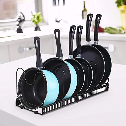 Tisany Pot and Pan Organizers Rack For Cabinet, Pan Organizer Rack Holder for Cabinet Kitchen, Pan Pot Lid Organizer Rack with Adjustable Dividers (7 Dividers & Expandable, metal, Black, Tiered Shelf)