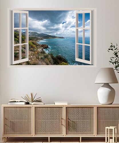 JVERF - JZZA23386 Italy Mountains Sea Nebida Clouds| Self-Adhesive Open Window Wall Sticker