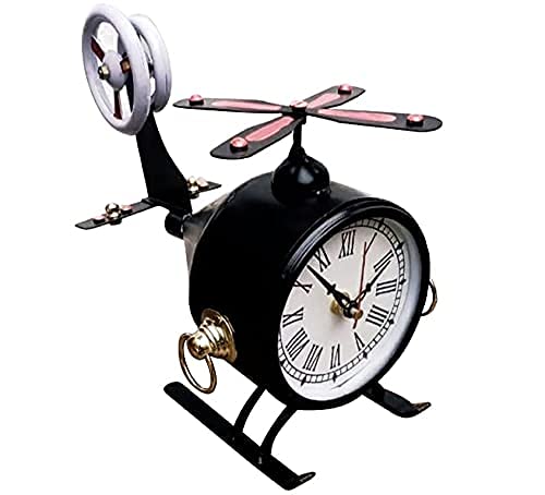 Handyytwwisst Iron Helicopter Miniature Table Clock Home Decoration for Living Room & Drawing Room Black