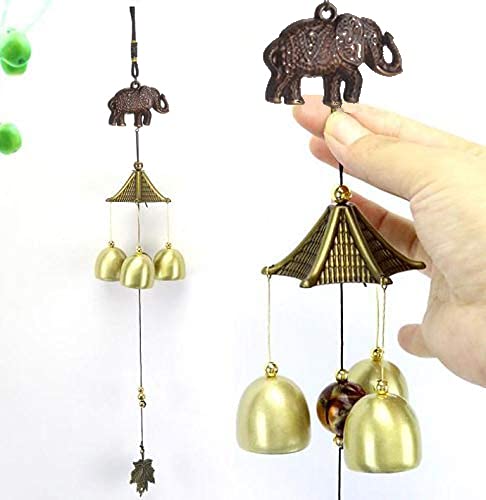 Synlark 3 Bell Feng Shui Positive Energy Elephant Metal Wind Chimes for Home & Office Decoration (20 inch) (Elephant 3 Bell)