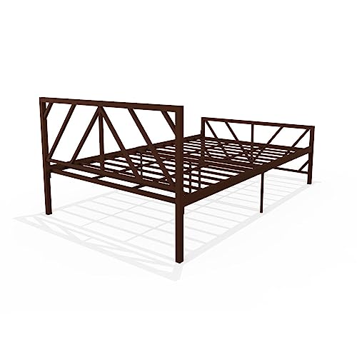 Universe Furniture Mier King Size Metal Bed Without Storage with Mattress (Matte Finish, Brown)