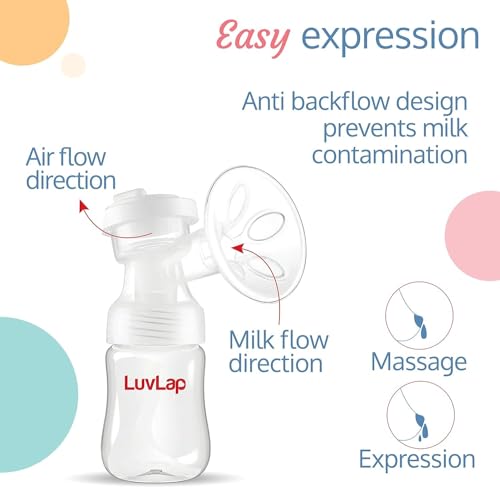 LuvLap Adore Double Electric Breast Pump with Dual Mode, 2 Phase - Stimulation & Expression, Soft Silicone Cushion, Rechargeable Battery, Single Breast Pump Electrical, BPA Free, 1 year Warranty